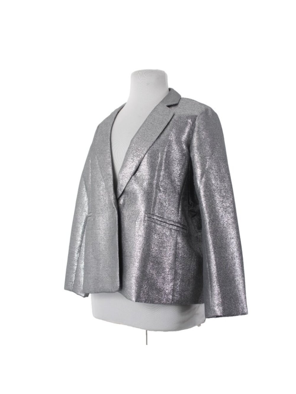 Joan Rivers Blazer Jacket Red Carpet Sz XLP Silver Metallic Pockets Cotton Poly - Picture 5 of 11